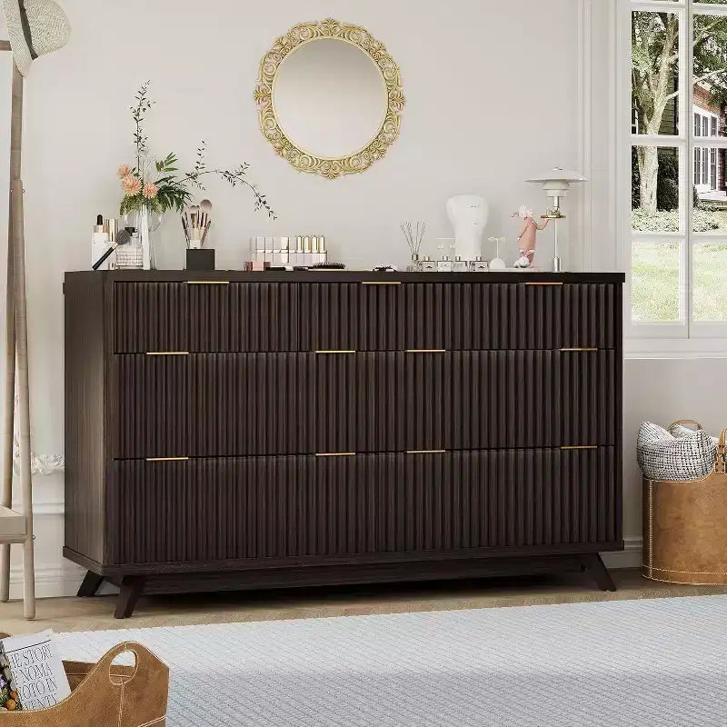 Commode Acekool Wave Design à 7 tiroirs, meuble de rangement cannelé pour chambre à coucher, salon