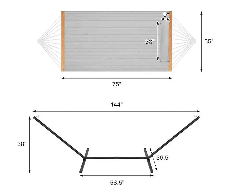 Hamac en bois double en forme de V, version épaissie pour la maison et l'extérieur, hamac de jardin portable avec cadre en acier, grand hamac double