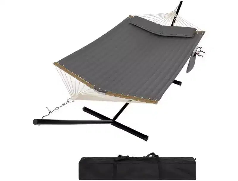 Hamac en bois double en forme de V, version épaissie pour la maison et l'extérieur, hamac de jardin portable avec cadre en acier, grand hamac double