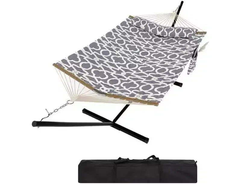 Hamac en bois double en forme de V, version épaissie pour la maison et l'extérieur, hamac de jardin portable avec cadre en acier, grand hamac double