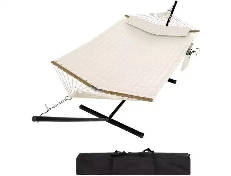Hamac en bois double en forme de V, version épaissie pour la maison et l'extérieur, hamac de jardin portable avec cadre en acier, grand hamac double