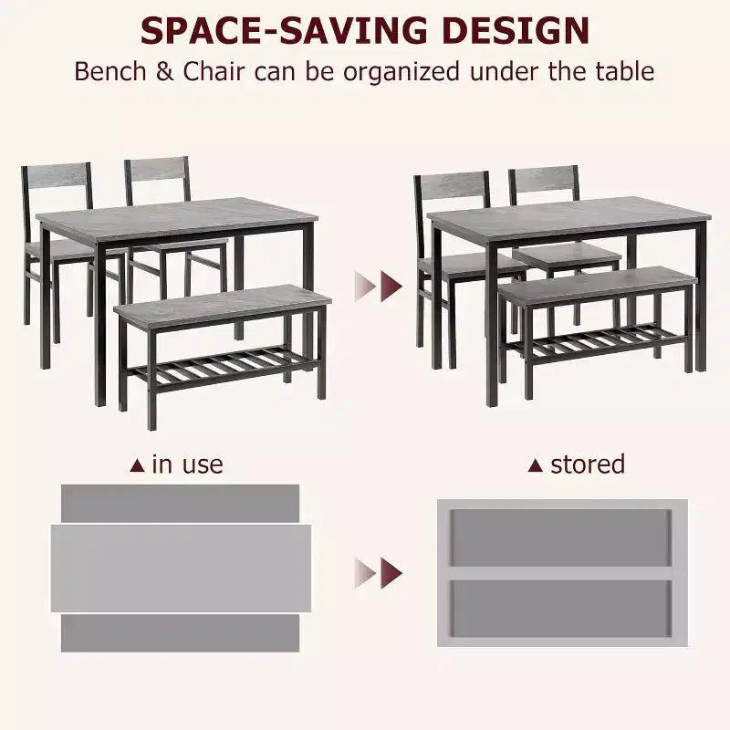 Ensemble table à manger pour 4 avec banc, ensemble table de cuisine avec banc, salle à manger avec étagères de rangement