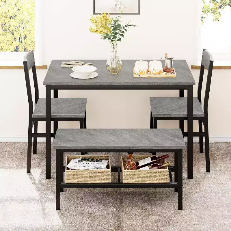 Ensemble table à manger pour 4 avec banc, ensemble table de cuisine avec banc, salle à manger avec étagères de rangement