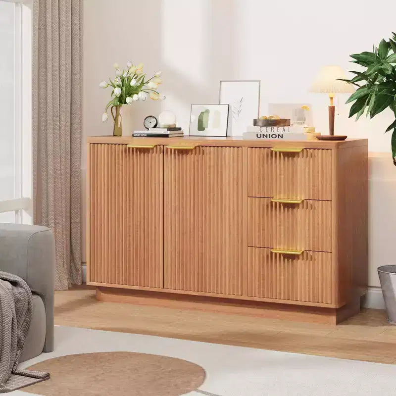 Fluted Sideboard Cabinet, Buffet Cabinet, Large Capacity Storage Sideboard for Living Room Kitchen Hallway, and Entryway