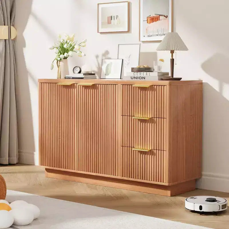 Bahut rainuré, bahut de buffet, buffet de rangement grande capacité pour salon, cuisine, couloir et entrée