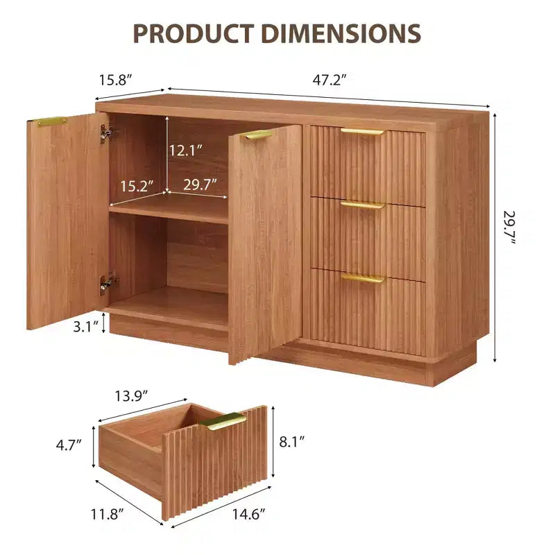 Bahut rainuré, bahut de buffet, buffet de rangement grande capacité pour salon, cuisine, couloir et entrée
