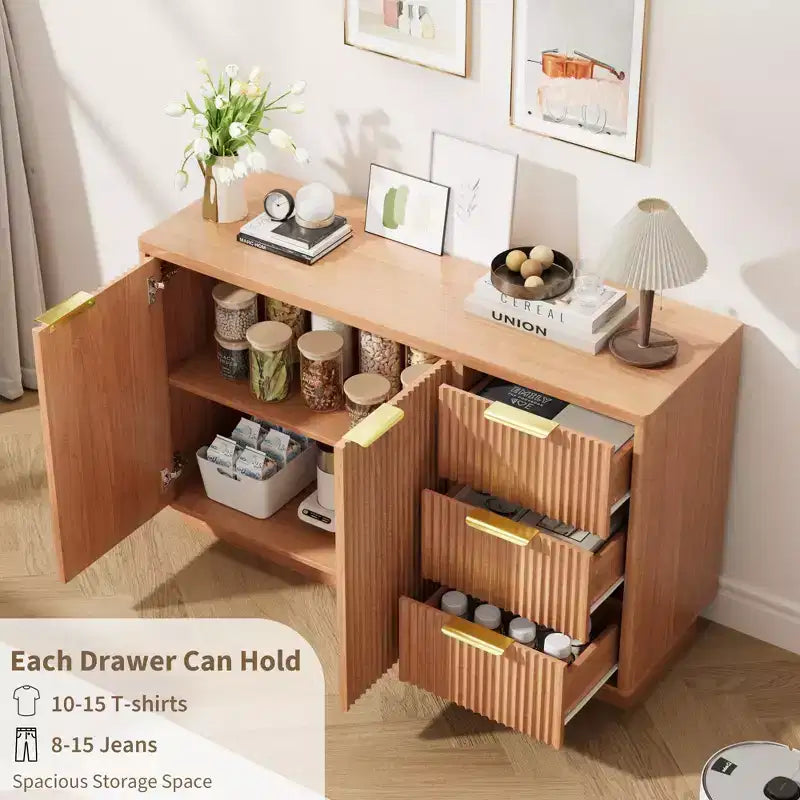 Bahut rainuré, bahut de buffet, buffet de rangement grande capacité pour salon, cuisine, couloir et entrée