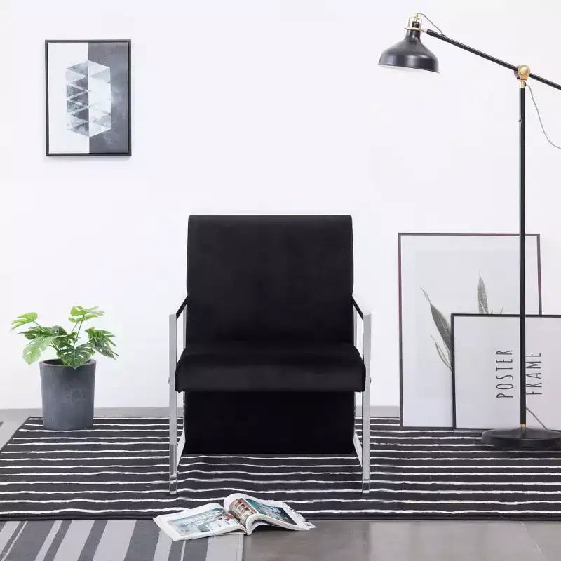 vidaXL Fauteuil avec pieds chromés Velours noir