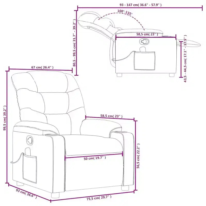 vidaXL Fauteuil inclinable de massage en similicuir noir