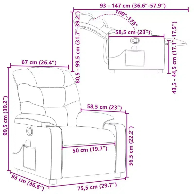 vidaXL Fauteuil inclinable de massage en similicuir noir