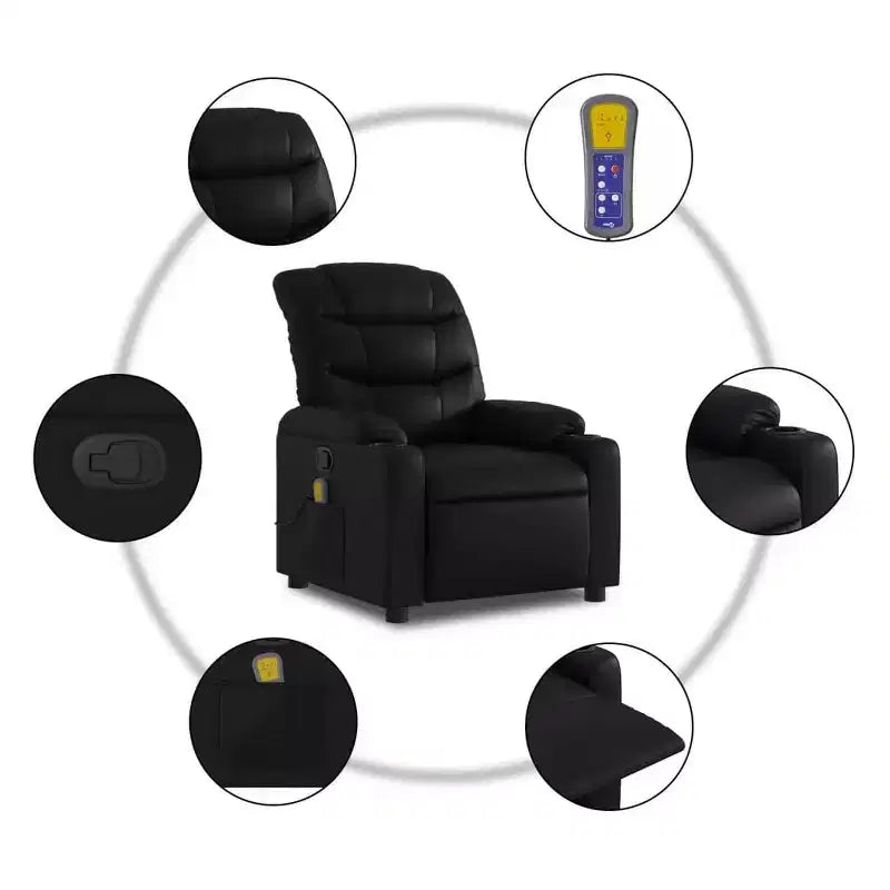 vidaXL Fauteuil inclinable de massage en similicuir noir