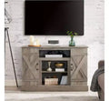 MDF Farmhouse Media Console - Vintage Entertainment Stand with Open & Closed Storage, Fits Under 50-Inch TVs