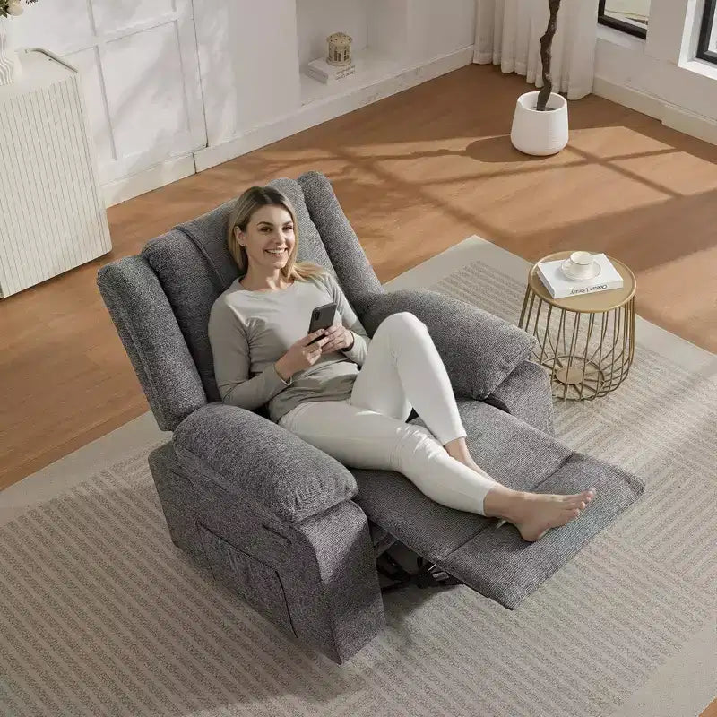 Fauteuil Inclinable Berçant Pivotant pour Adultes avec Massage et Chauffage, Fauteuil de Maternité Glider en Lin Grande Taille avec Assise Profonde et Dossier Haut