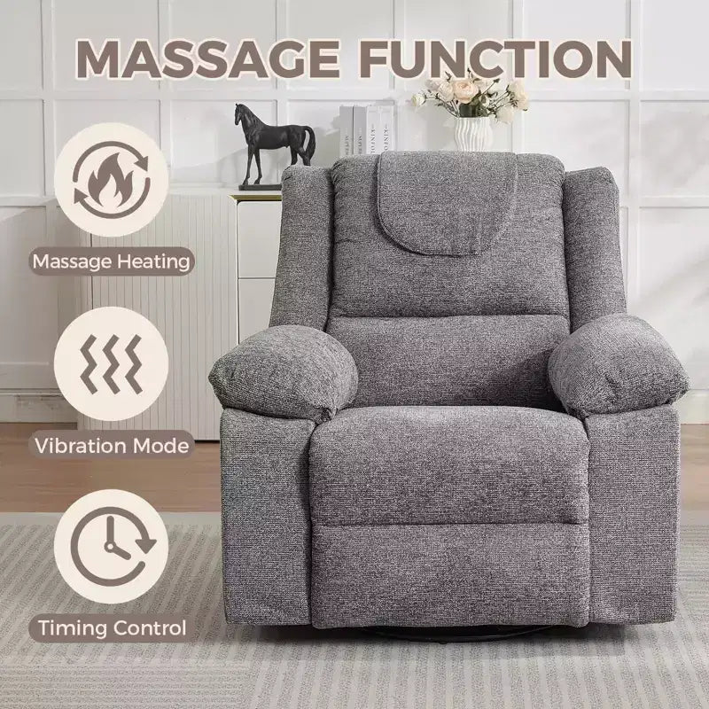 Fauteuil Inclinable Berçant Pivotant pour Adultes avec Massage et Chauffage, Fauteuil de Maternité Glider en Lin Grande Taille avec Assise Profonde et Dossier Haut