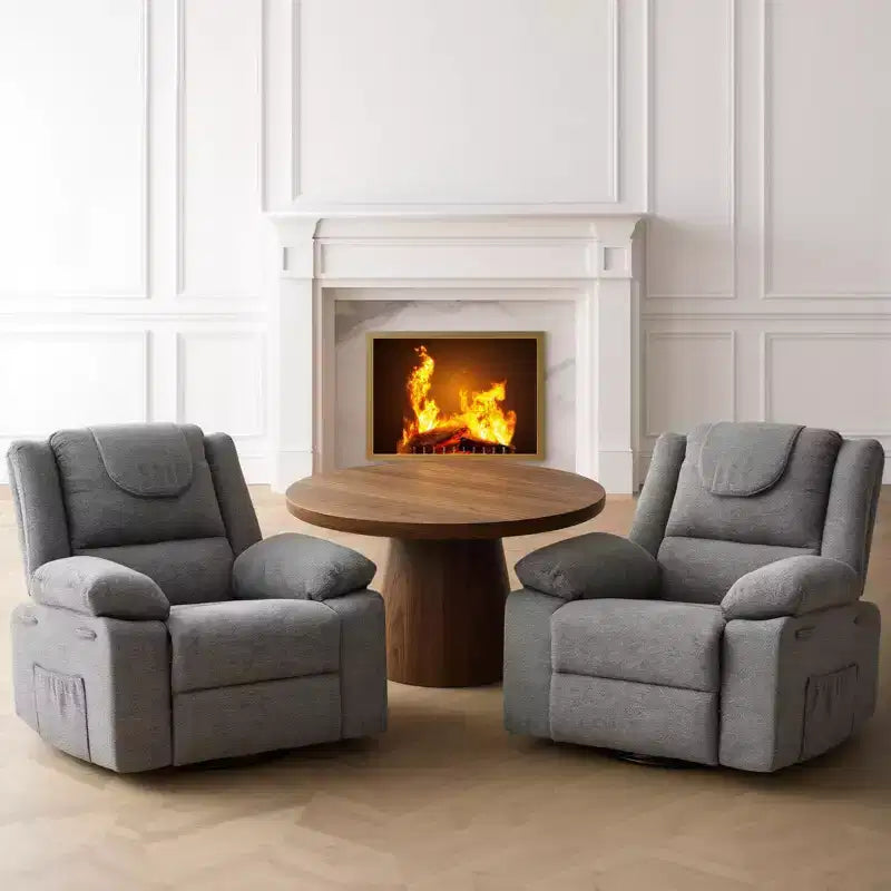 Fauteuil Inclinable Berçant Pivotant pour Adultes avec Massage et Chauffage, Fauteuil de Maternité Glider en Lin Grande Taille avec Assise Profonde et Dossier Haut