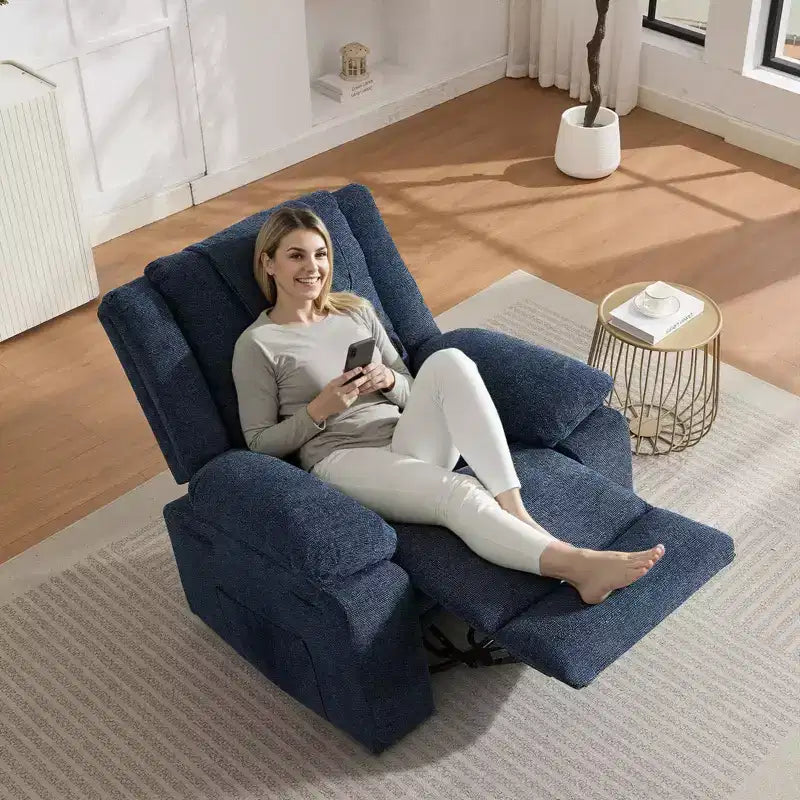 Fauteuil Inclinable Berçant Pivotant pour Adultes avec Massage et Chauffage, Fauteuil de Maternité Glider en Lin Grande Taille avec Assise Profonde et Dossier Haut