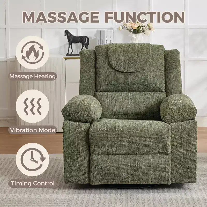 Fauteuil Inclinable Berçant Pivotant pour Adultes avec Massage et Chauffage, Fauteuil de Maternité Glider en Lin Grande Taille avec Assise Profonde et Dossier Haut