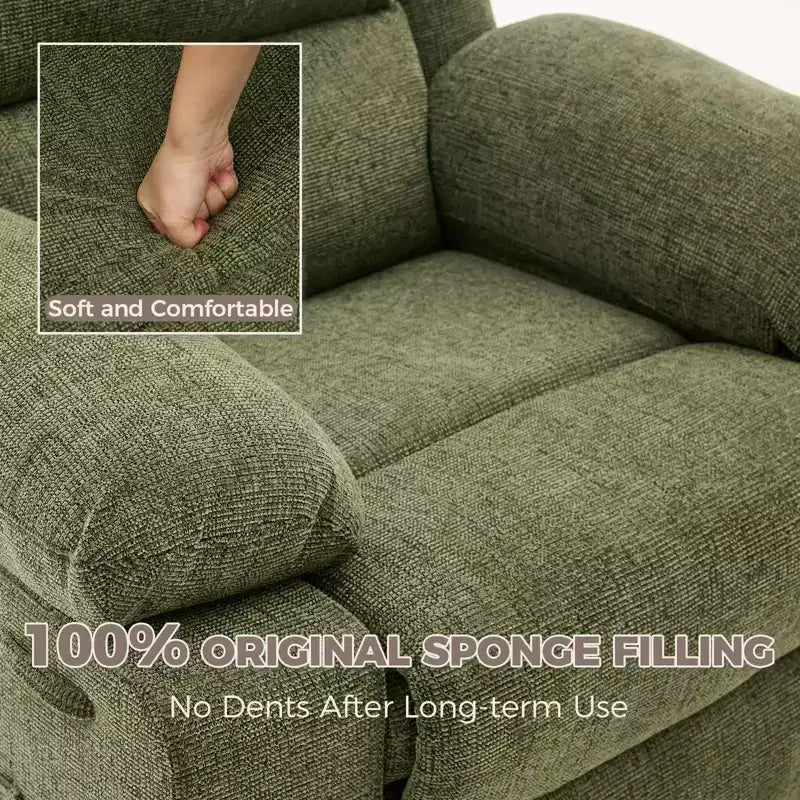 Fauteuil Inclinable Berçant Pivotant pour Adultes avec Massage et Chauffage, Fauteuil de Maternité Glider en Lin Grande Taille avec Assise Profonde et Dossier Haut