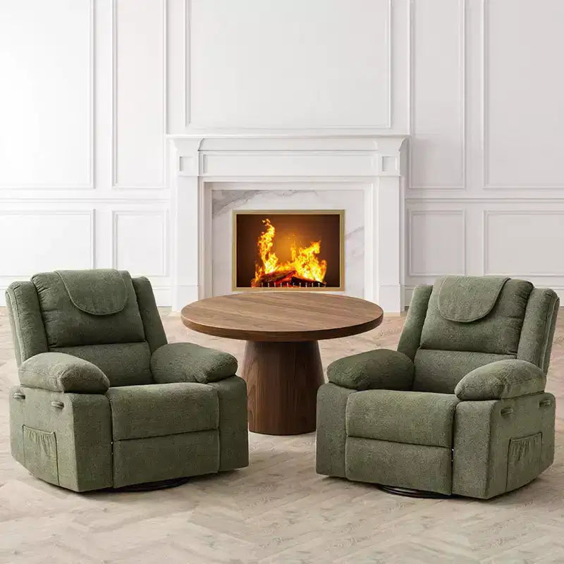 Fauteuil Inclinable Berçant Pivotant pour Adultes avec Massage et Chauffage, Fauteuil de Maternité Glider en Lin Grande Taille avec Assise Profonde et Dossier Haut