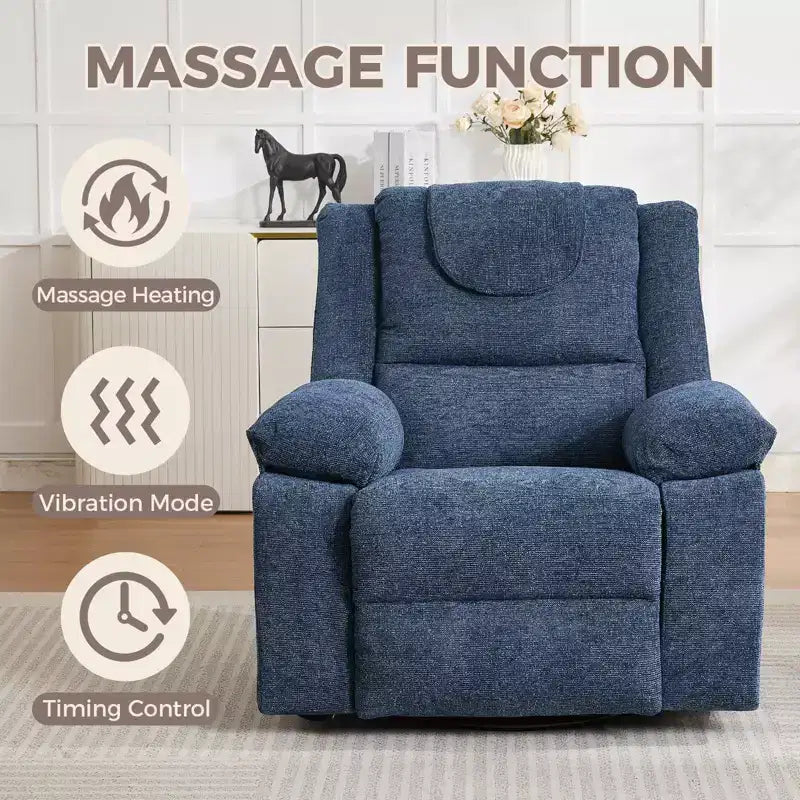 Fauteuil Inclinable Berçant Pivotant pour Adultes avec Massage et Chauffage, Fauteuil de Maternité Glider en Lin Grande Taille avec Assise Profonde et Dossier Haut