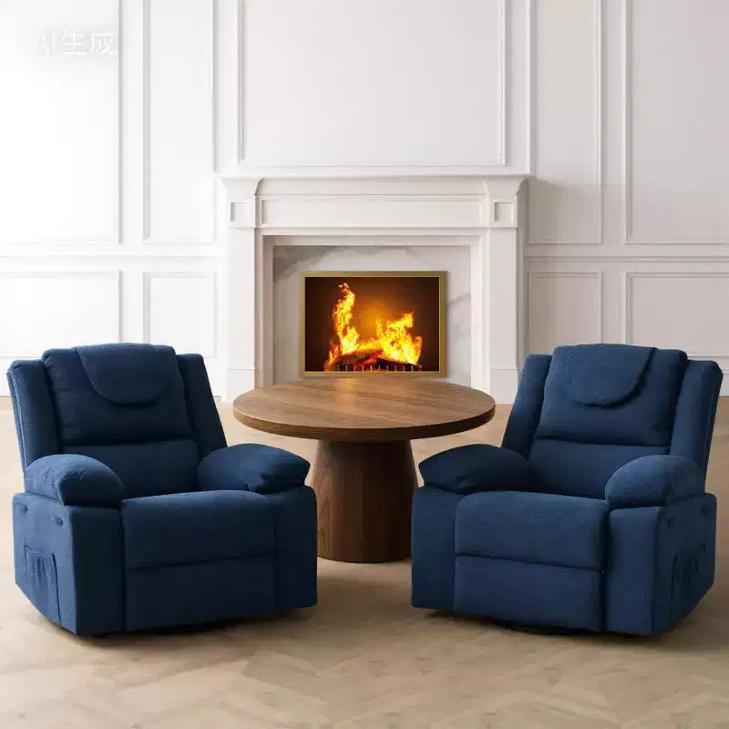 Fauteuil Inclinable Berçant Pivotant pour Adultes avec Massage et Chauffage, Fauteuil de Maternité Glider en Lin Grande Taille avec Assise Profonde et Dossier Haut