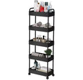 5-Tier Slim Storage Trolley on Wheels, Plastic Slide Out Rolling Utility Cart with Handle, Mobile Shelving Unit, Narrow Shelf Unit Storage Rack, Black