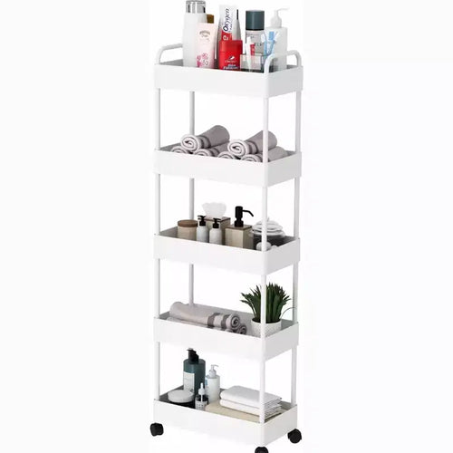 Chariot de rangement fin à 5 niveaux sur roulettes, desserte à roulettes coulissante en plastique avec poignée, étagère mobile, étagère de rangement étroite, noir