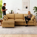 Dyonery 100 Leather Modular Sectional Sofa with Storage Ottoman, 3-Seater L-Shaped PU Leather Couch with Solid Wood Frame