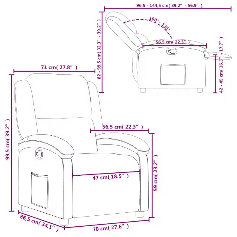 vidaXL Fauteuil inclinable Similicuir noir, métal, contreplaqué Fauteuil inclinable