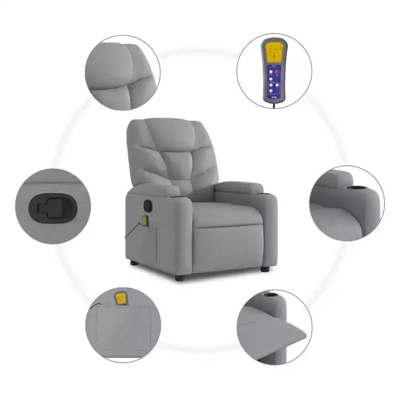vidaXL Fauteuil de massage inclinable Tissu gris clair
