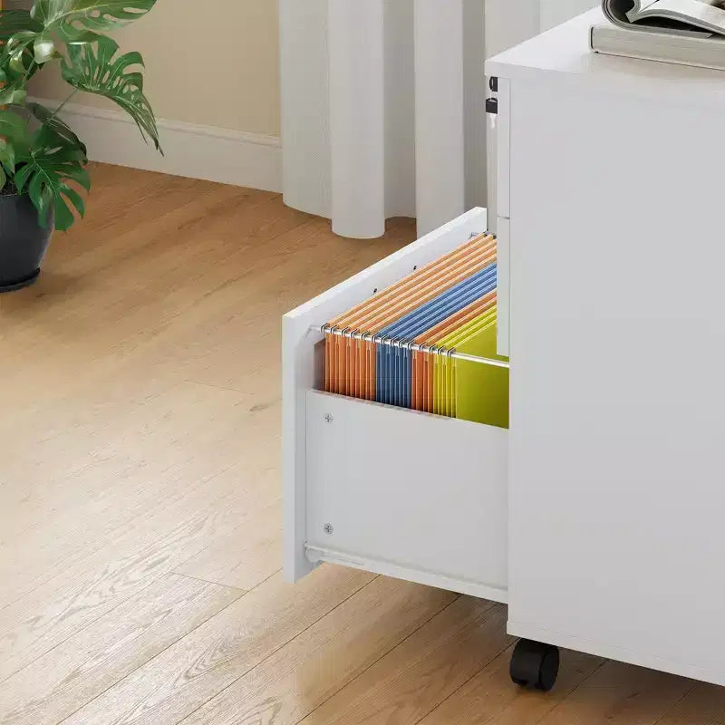 Meuble de classement mobile à 3 tiroirs avec roues anti-basculement, classeur roulant avec clés sous le bureau, tiroirs pour dossiers suspendus A4/Lettre/Legal pour bureau à domicile