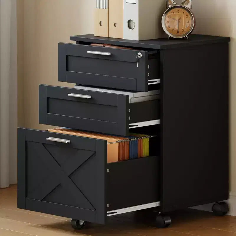 3 Drawer Mobile Filing Cabinet with Anti-tilt Wheels, Rolling File Cabinet with Keys Under Desk, A4/Letter/Legal Hanging File Drawers for Home Office
