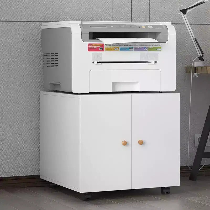 Meuble bas de rangement Okak Modern Mobile Printer Stand avec portes et roulettes, pour imprimante, idéal pour le bureau ou la maison