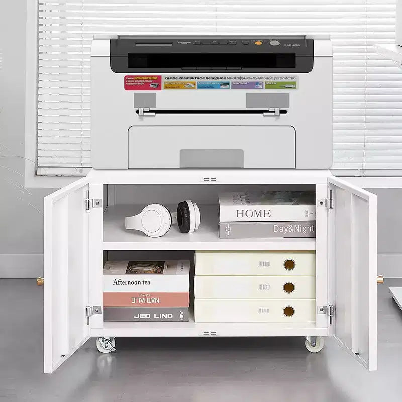 Meuble bas de rangement Okak Modern Mobile Printer Stand avec portes et roulettes, pour imprimante, idéal pour le bureau ou la maison