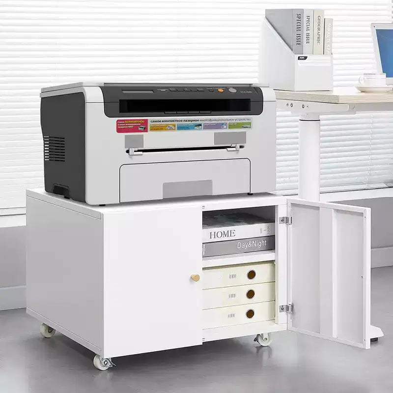 Meuble bas de rangement Okak Modern Mobile Printer Stand avec portes et roulettes, pour imprimante, idéal pour le bureau ou la maison