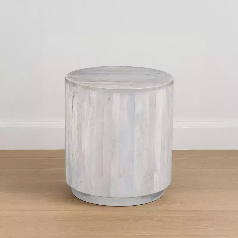 Table d'appoint Royal Hampton, plateau rond de 20 pouces, socle cylindrique, bois de manguier chêne blanc