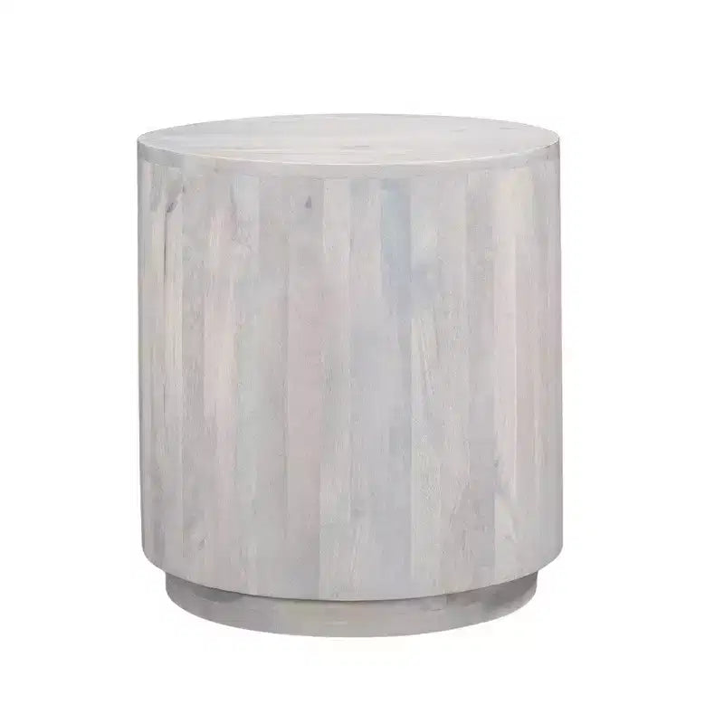 Table d'appoint Royal Hampton, plateau rond de 20 pouces, socle cylindrique, bois de manguier chêne blanc