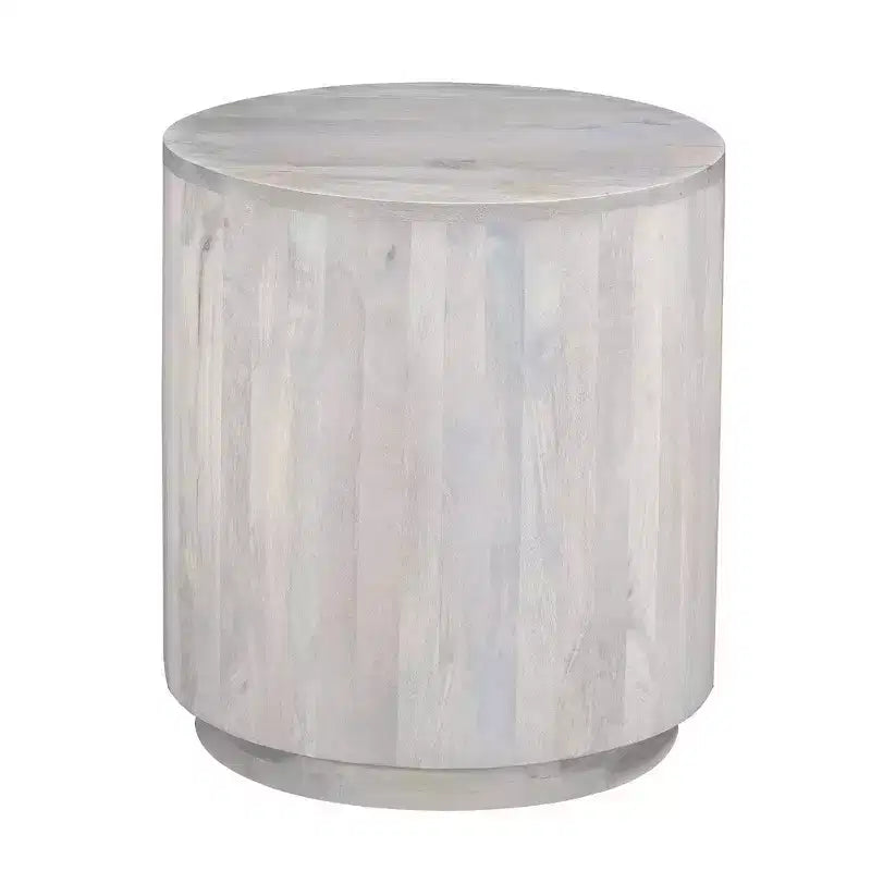 Table d'appoint Royal Hampton, plateau rond de 20 pouces, socle cylindrique, bois de manguier chêne blanc