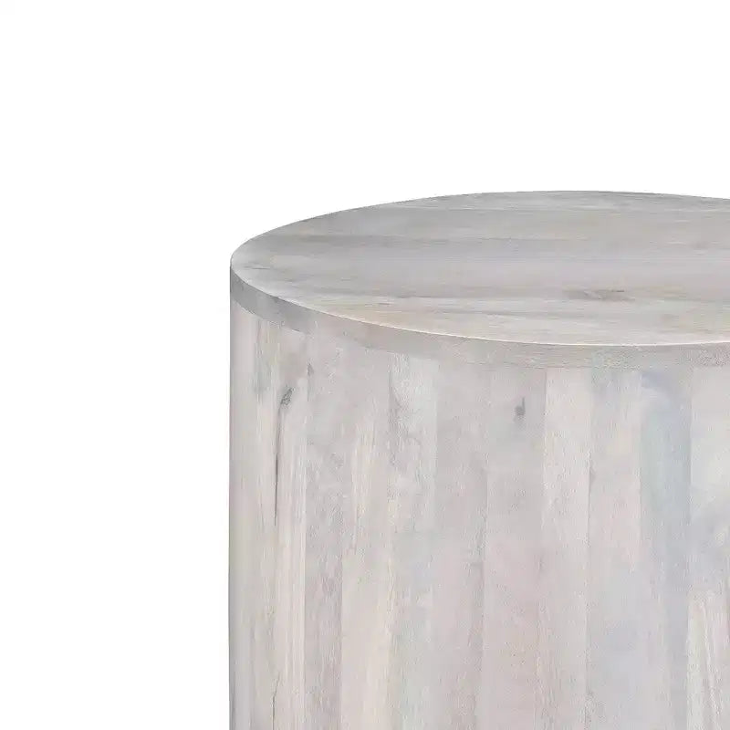 Table d'appoint Royal Hampton, plateau rond de 20 pouces, socle cylindrique, bois de manguier chêne blanc