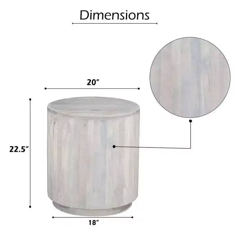 Table d'appoint Royal Hampton, plateau rond de 20 pouces, socle cylindrique, bois de manguier chêne blanc