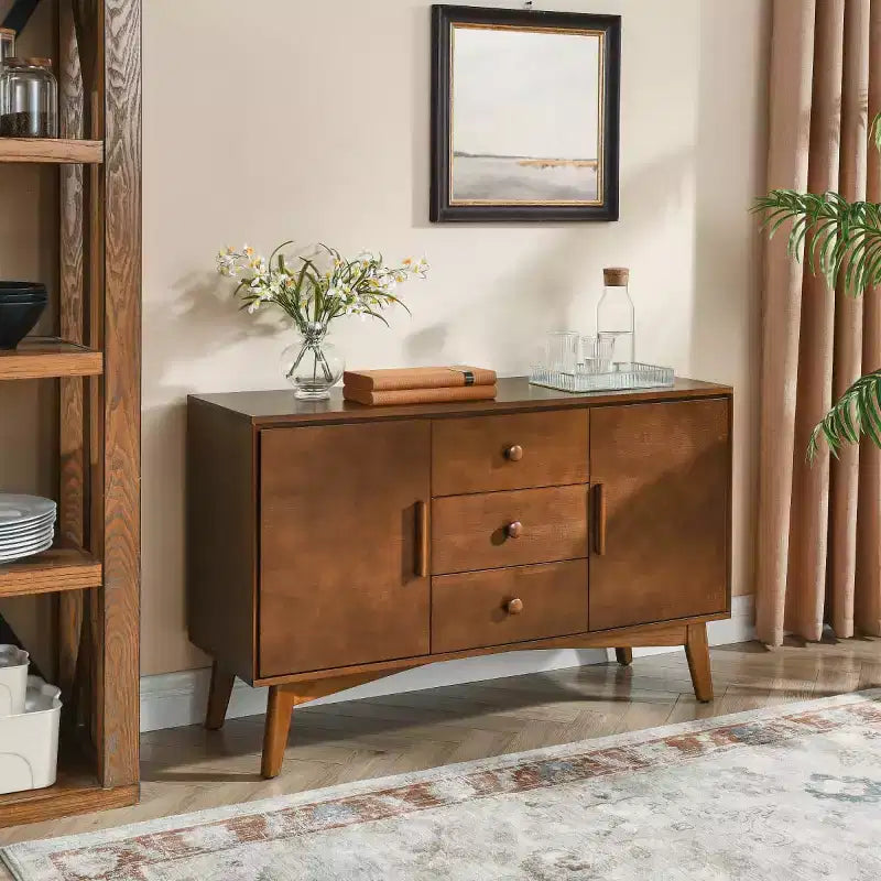 47.3 Mid-Century Modern Sideboard Buffet Cabinet with Drawers, Doors and Adjustable Shelves, Kitchen Cabinet for Dining or Living Room - Panipeachy