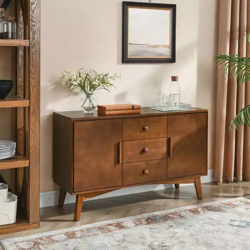 47.3 Mid-Century Modern Sideboard Buffet Cabinet with Drawers, Doors and Adjustable Shelves, Kitchen Cabinet for Dining or Living Room - Panipeachy
