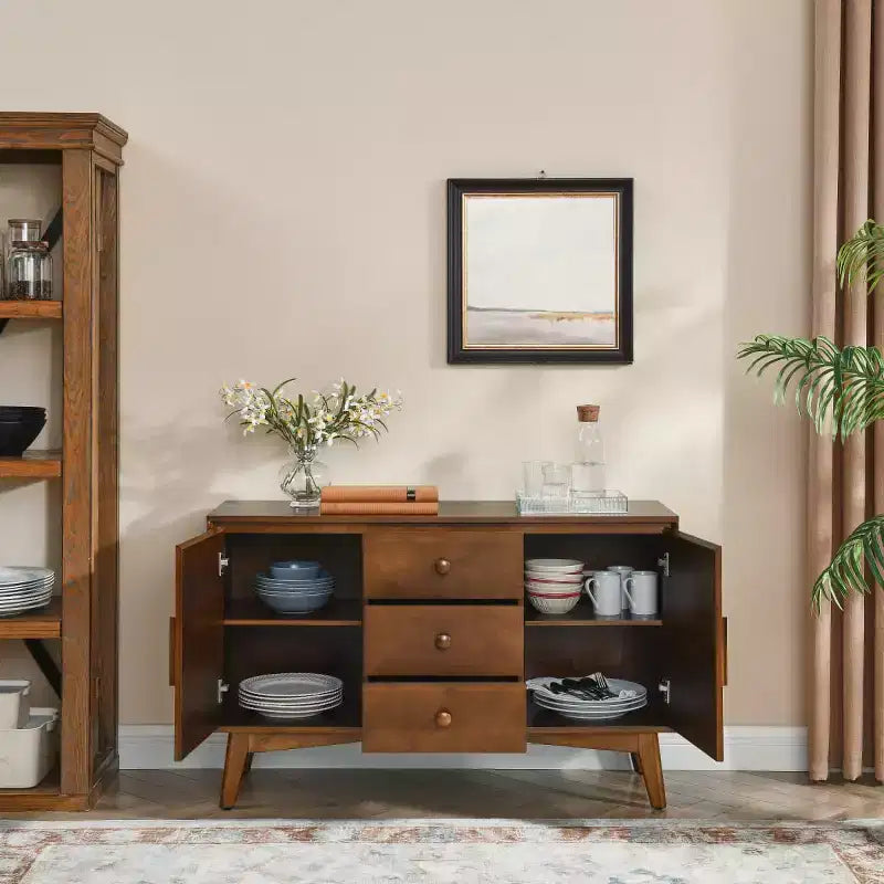 Buffet bahut moderne du milieu du siècle de 120 cm avec tiroirs, portes et étagères réglables, meuble de cuisine pour salle à manger ou salon - Panipeachy