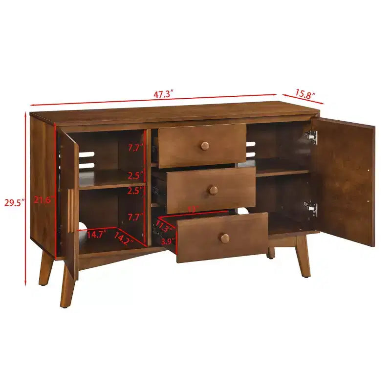 Buffet bahut moderne du milieu du siècle de 120 cm avec tiroirs, portes et étagères réglables, meuble de cuisine pour salle à manger ou salon - Panipeachy