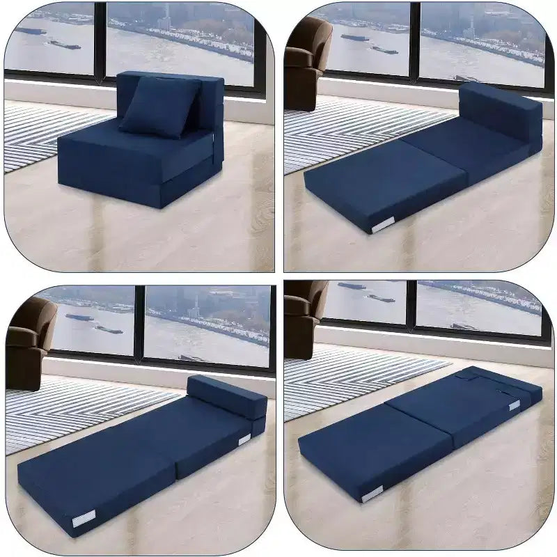 Canapé-lit convertible gris, futon de sol moelleux avec coussin pour le salon ou le bureau, fauteuil-lit compact facile à déplacer