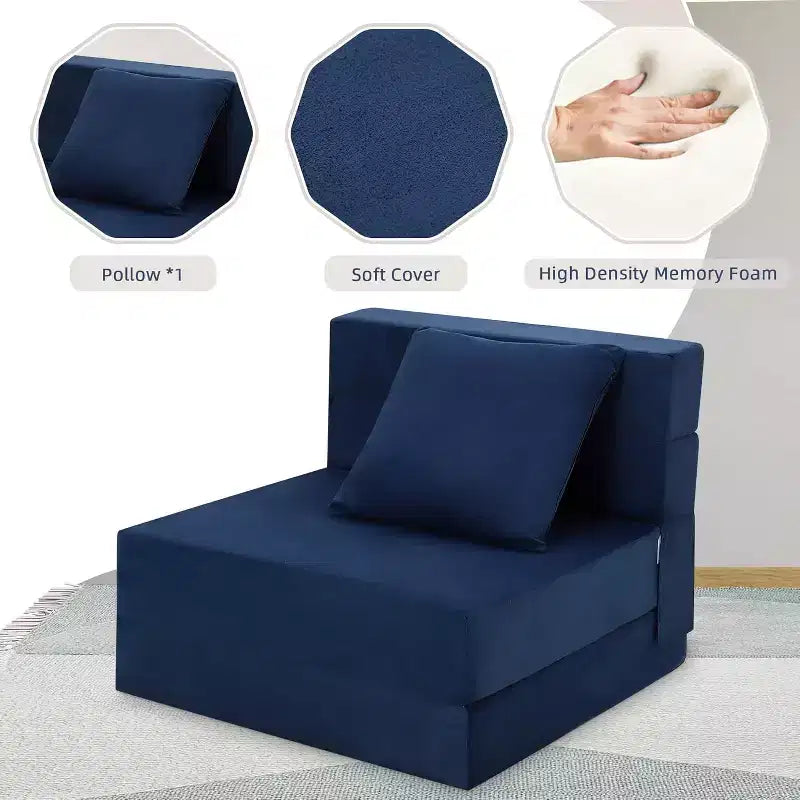 Canapé-lit convertible gris, futon de sol moelleux avec coussin pour le salon ou le bureau, fauteuil-lit compact facile à déplacer