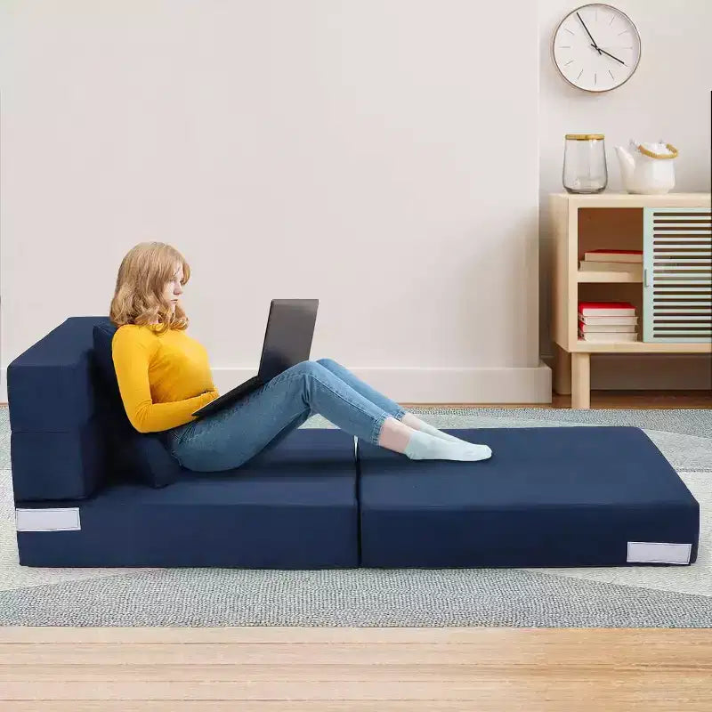 Canapé-lit convertible gris, futon de sol moelleux avec coussin pour le salon ou le bureau, fauteuil-lit compact facile à déplacer