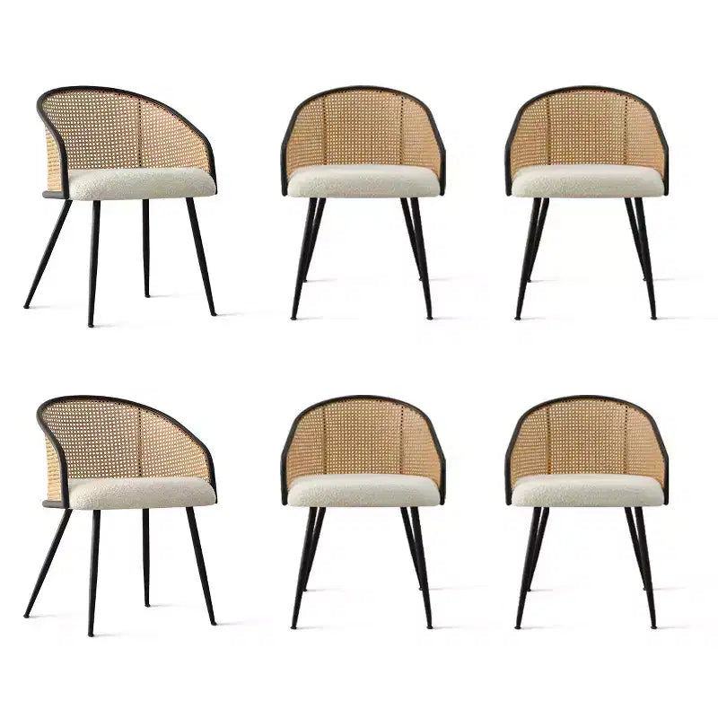 Panipeachy Lot de 6 chaises de salle à manger, fauteuils modernes rembourrés en bouclé avec dossier tissé et pieds en métal noir