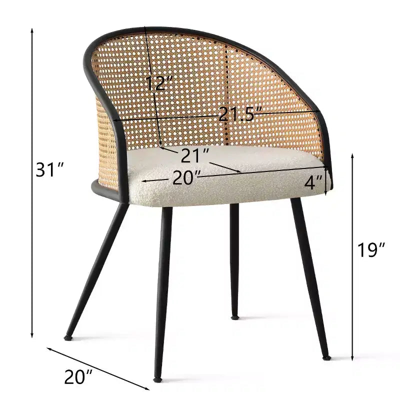 Panipeachy Lot de 6 chaises de salle à manger, fauteuils modernes rembourrés en bouclé avec dossier tissé et pieds en métal noir