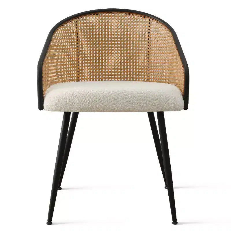 Panipeachy Lot de 6 chaises de salle à manger, fauteuils modernes rembourrés en bouclé avec dossier tissé et pieds en métal noir